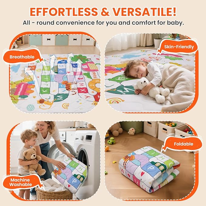 Baby Play Mat for Floor,50x50 Inch Soft Padding Crawling Mat for Playpen, Foldable and Machine Washable, Thick for Babies & Toddlers,Animal School