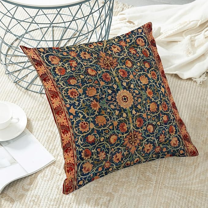 Boho Floral Pillow Covers 20x20 Set of 2, William Morris Flower Pattern Design Decorative Throw Pillows Bohemian Vintage Farmhouse Cushion Pillow Covers for Sofa Couch Bed Outdoor Decor