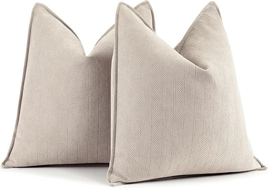 ZWJD Beige Pillow Covers 26x26 Set of 2 Chenille Throw Pillow Covers with Elegant Design Soft and Luxurious Decorative Throw Pillows for Couch, Bed, and Home Decor