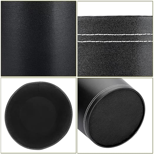 Sumnacon Round Leather Waste Basket,Small Classic PU Trash Garbage Can Under Desk Cabinet, Contemporary Wastebasket Bin for Home Office Laundry Room Living Room Bathroom Office,Black
