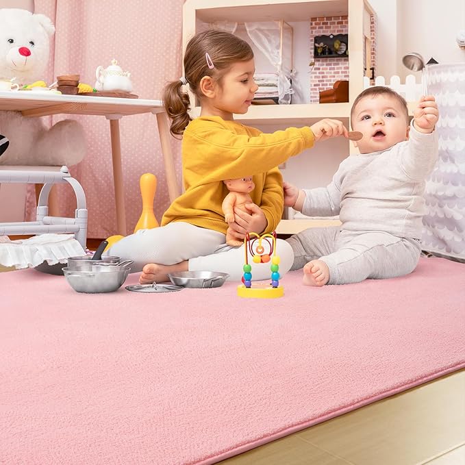 Soft Rugs for Living Room 4x6 Pink, Minimalist Area Rug for Bedroom Nursery Dining Table Dorm, Throw Rugs for Girls Kids Room Indoor Floor Carpets