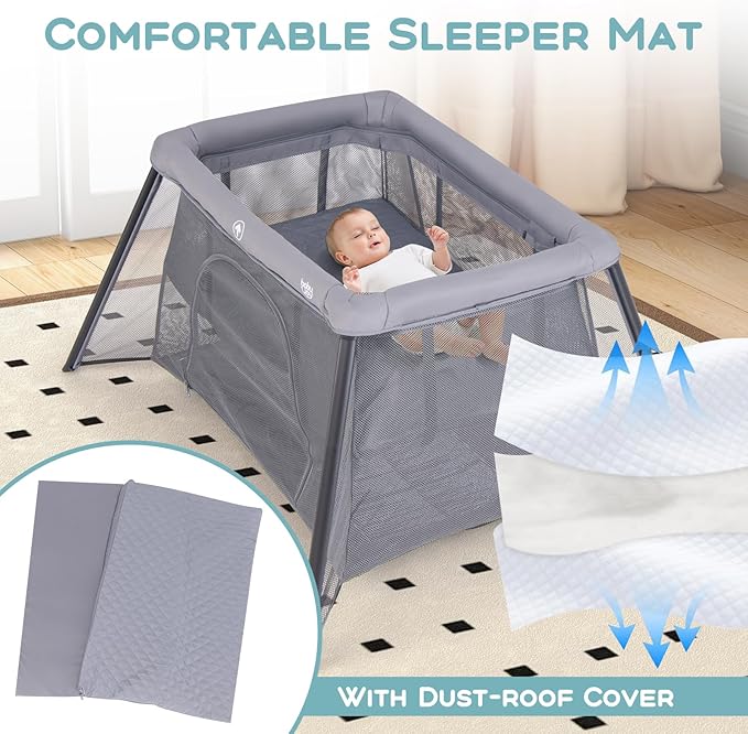 BABY JOY 2 in 1 Travel Crib, Portable Baby Playpen with Soft Washable Mattress, Foldable Pack and Play Lightweight Installation-Free Home Playard with Carry Bag, for Infants & Toddlers Indoor Outdoor