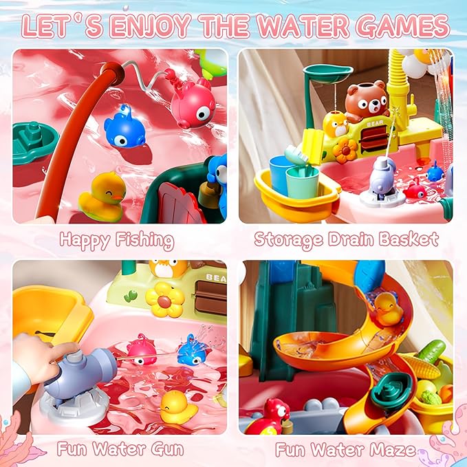 Upgraded Toddler Sand Water Table Toy with Electric Water Pump, Kids Sand Water with Faucet/Play Food Accessories/Fishing Toy, Kitchen Play Sink Toys for Girl Boy Age 3+
