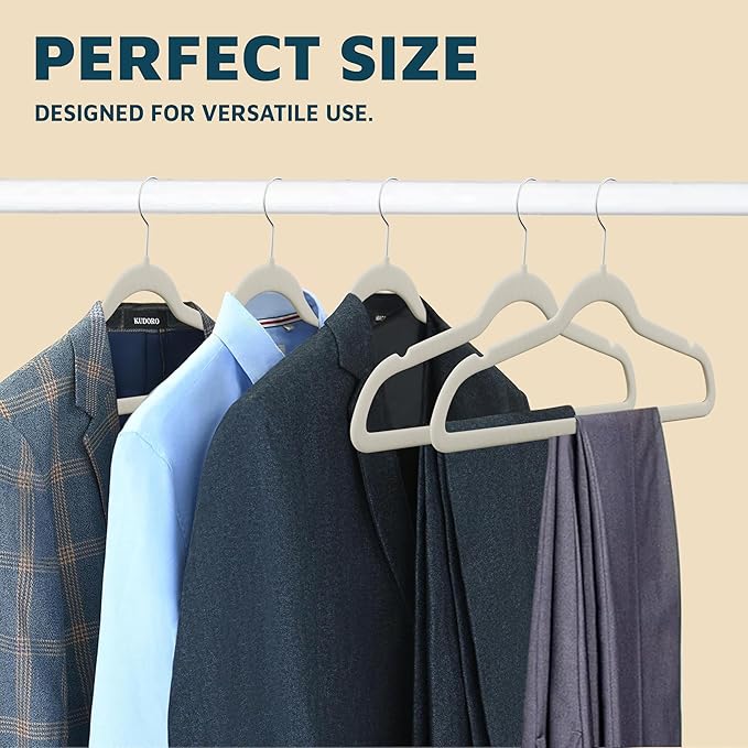 Velvet Non-Slip Hangers-100 Pieces Non-Slip Coat Hanger Set with 360° Swivel Hook,Space-Saving,Sleek Design,Keep Closet Organized,Smooth Velvet Finish,Lightweight Construction-Ivory