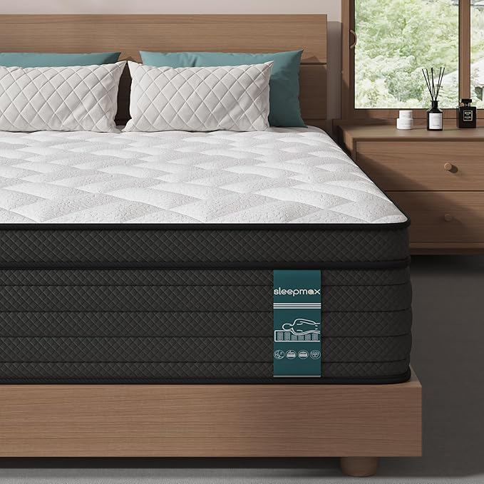 Sleepmax Twin Mattress 10 Inch - Deep Sleep Hybrid Mattress Pain Relief - Bed in a Box Extra Lumbar & Hip Support - Fiberglass-Free, CertiPUR-US Certified, 365-Night Trial