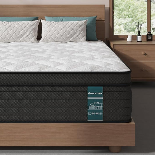 Sleepmax Twin Mattress 10 Inch - Deep Sleep Hybrid Mattress Pain Relief - Bed in a Box Extra Lumbar & Hip Support - Fiberglass-Free, CertiPUR-US Certified, 365-Night Trial