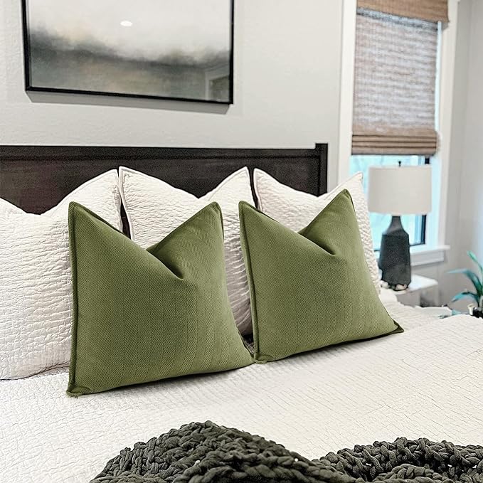 ZWJD Olive Green Pillow Covers 18x18 Set of 2 Chenille Throw Pillow Covers with Elegant Design Soft and Luxurious Decorative Throw Pillows for Couch, Bed, and Home Decor