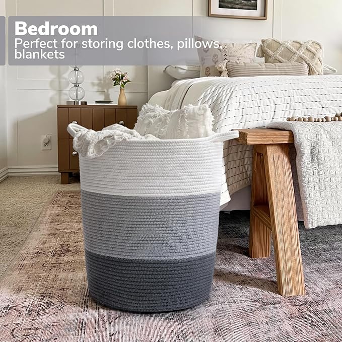 INDRESSME Tall Laundry Basket Woven Baby Hamper and Nursery Hamper, Cotton Rope Toy Baskets with 65L Capacity, Large Storage Baskets for Clothes, Blankets, Toys in Living Room, Bathroom, Bedroom