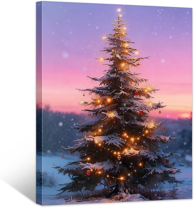 Framed Christmas Pictures Wall Decor,Vintage Pine Tree Prints,Winter Christmas Canvas Wall Art Decoration for Bedroom Bathroom Living Room Rustic Xmas Holiday Gifts (Christmas Tree 12, 20'' X 32'')