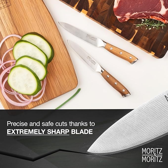 Moritz & Moritz 4-Inch Paring Knife, German Stainless Steel Blade with Acacia Wood Handle, Precision Fruit and Vegetable Knife, Small Kitchen Knife for Cutting, Peeling, Chopping