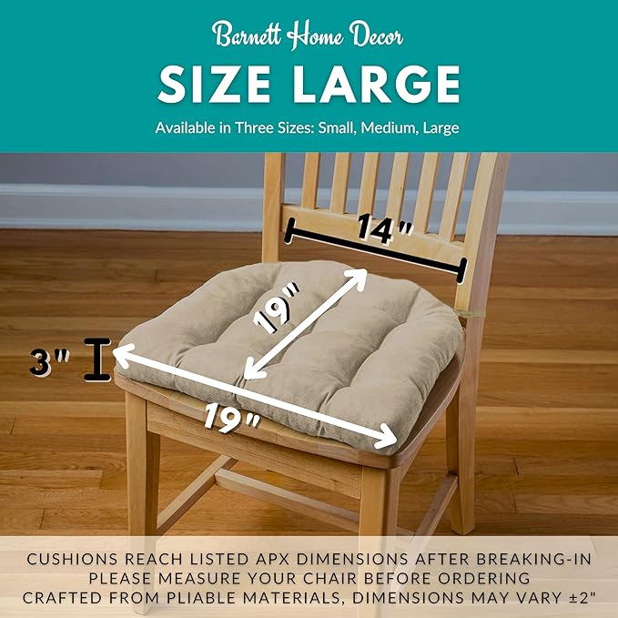 Barnett Home Decor Farmhouse Check Black and White Dining Chair Pad with Ties - 19 x 19 Size Large Chair Cushion - Latex Foam Fill - 100% Cotton, Made in USA - Machine Washable (Black White)