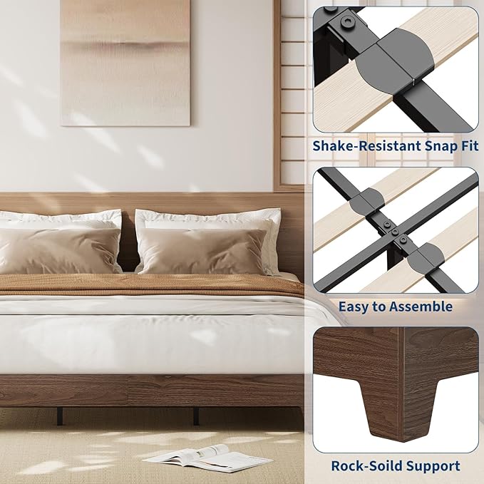 Garvee Wood Platform Bed Frame, California King Bed Frame, Wood Slat Support, No Box Spring Needed, Easy Assembly, Noise-Free Design, Underbed Space for Storage
