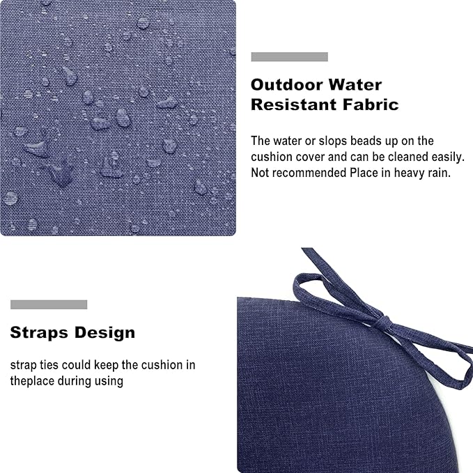 Set of 4 Outdoor Chair Cushions with Ties,Water Repellent Patio Chair Pads 17"x 16" for Outdoor Furniture,Round Corner Seat Cushions for Garden Yard Kitchen Textured Navy