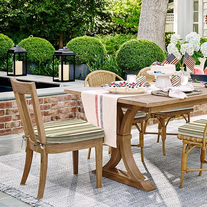 Set of 2 Outdoor Chair Cushions 19"x19"x2",Water Repellent Dining Seat Cushion with Ties and Removable Covers, Chair Cushions for Indoor and Patio Furniture, Stripe Onyx