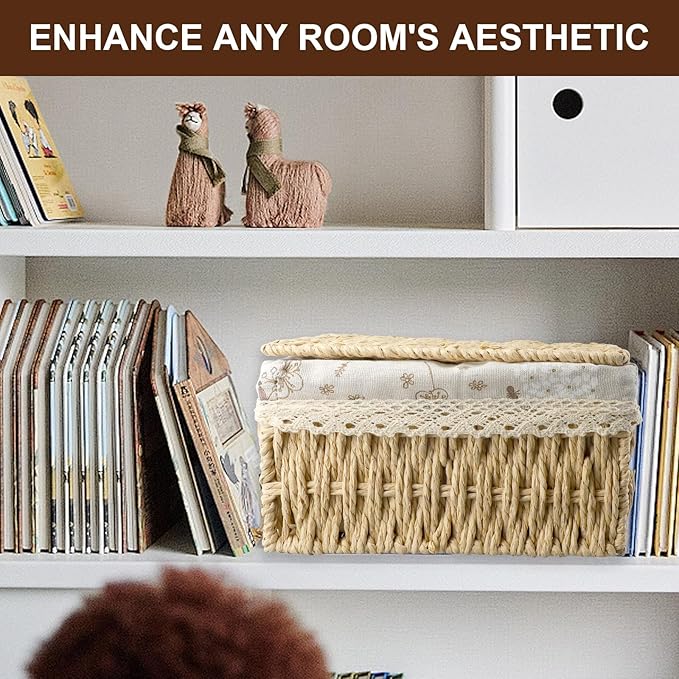 Wicker Storage Basket, Basket with Lid, Practical Wovenbaskets for Storage, Multi-Purpose Wickerbasket with Lid, Suitable for Bedroom, Laundry Room(Natural Color)