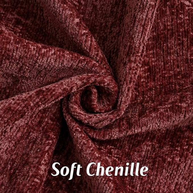 FUTEI Burgundy Chenille Throw Pillow Covers 24x24 Inch Set of 2,Soft Cozy Bound Edge Design European Cushion Cover,Home Decor for Couch Bed Living Room