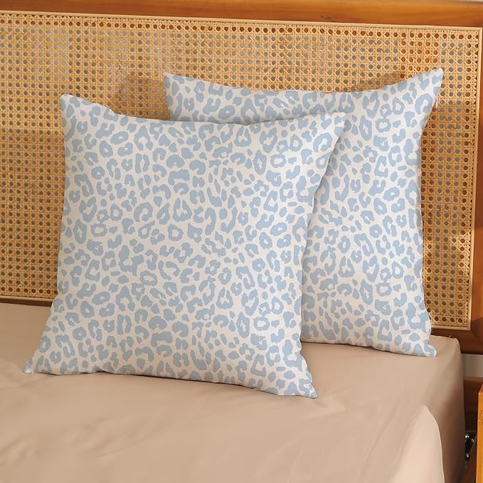 Leopard Print Pillow Covers 18x18 Pack of 2 Baby Blue Animal Pattern Cheetah Decorative Throw Pillow Cover Outdoor Decor Boho Abstract Modern Pillowcase Farmhouse Cushion Case for Couch Sofa