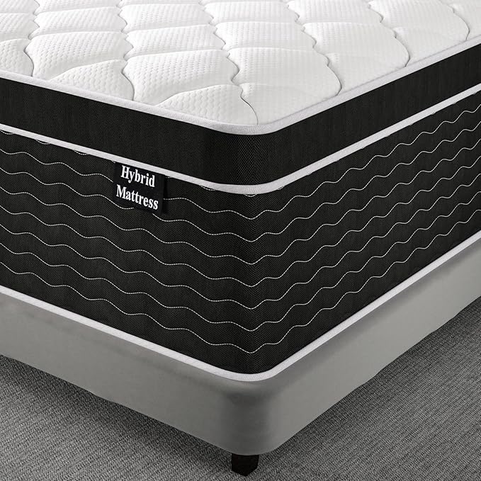 10 Inch Full Size Mattress in a Box, 7-Zone Contouring Support Hybrid Full Bed Matress, Pocketed Springs with Memory Foam, Comfort Sleep, Motion Isolation, CertiPUR-US Certified, Medium Firm