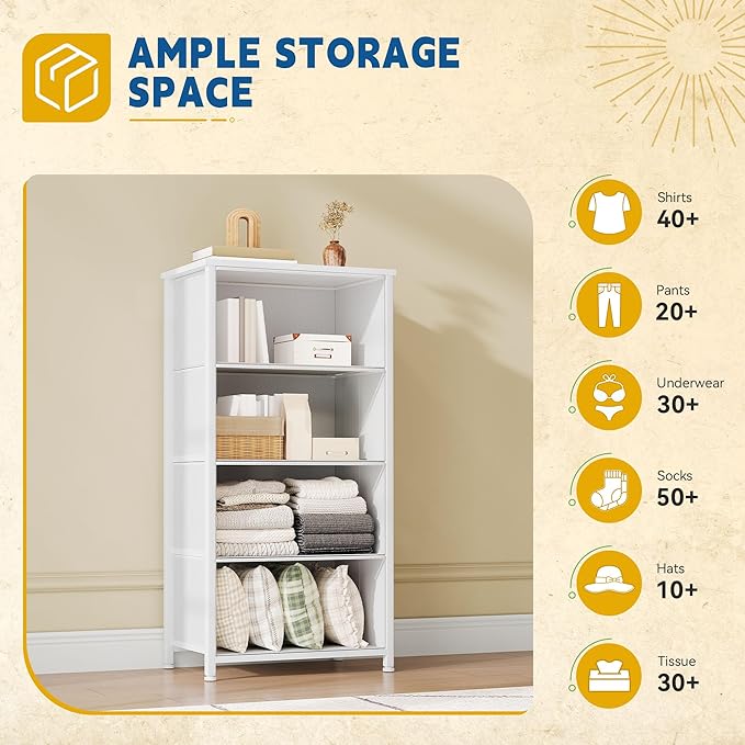 DWVO Dresser with 4 Drawers - Fabric Storage Tower, Organizer Unit for Bedroom, Living Room, Hallway, Closets