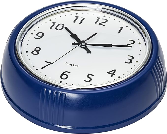 Bernhard Products Retro Wall Clock 12 Inch Navy Blue Kitchen 50's Vintage Design Round Silent Non-Ticking Quartz Battery Operated Clocks for Home Office School Classroom Kids Bedroom Living Room