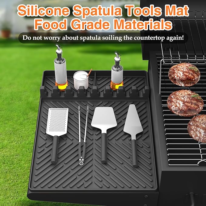 Blackstone Silicone Griddle Tools - Spatula Mat with Drip Pad & Grill Utensil Holder Side Shelf for Kitchen, Cooking, Countertop, Griddle Accessories - 2 Pack