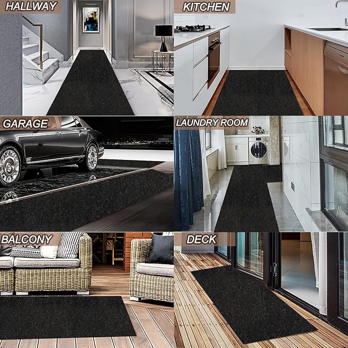 3' x 70' Runner Rugs with Rubber Backing, Indoor Outdoor Utility Carpet Runner Rugs, Black, Can Be Used as Aisle for The RV and Boat, Laundry Room and Balcony