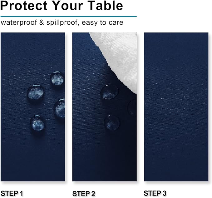 Hiasan Waterproof Tablecloth Rectangle - Washable Fabric Table Cloth for Dining Room Kitchen Birthday Party and Outdoor Use, Navy Blue, 70 x 108 Inch