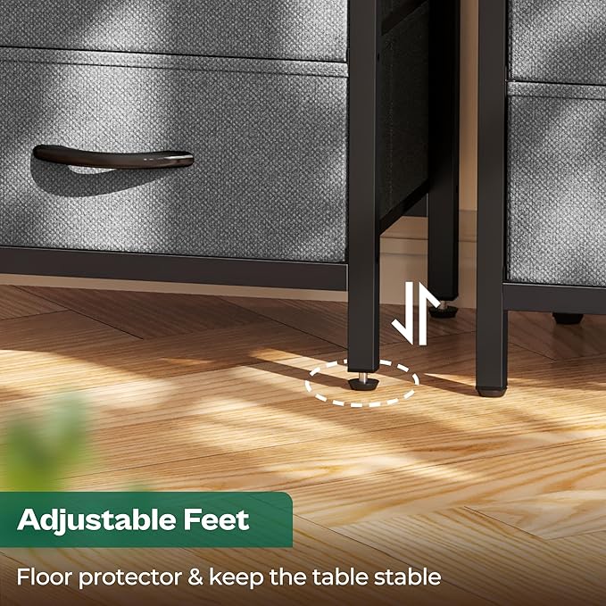 Huuger Nightstands Set of 2, End Tables with Charging Station, Fabric Drawers, Bedside Tables with USB Ports and Outlets, Night Stands for Bedroom, Walnut, 8695NC