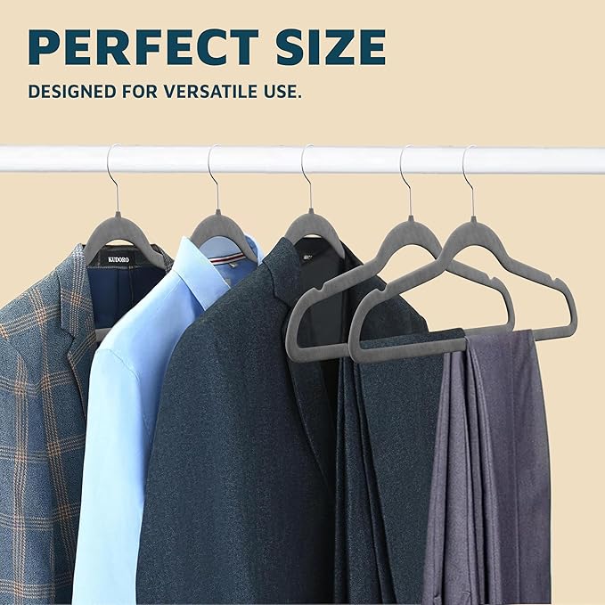 Velvet Clothes Hangers – with 360 Degree Swivel Hook and Non-Slip Shoulder Notch, Holds Up to 10 lbs, Heavy Duty Hanger Set, for Organizing Suit, Dress, Coat, and Clothes, Pack of 10, Gray