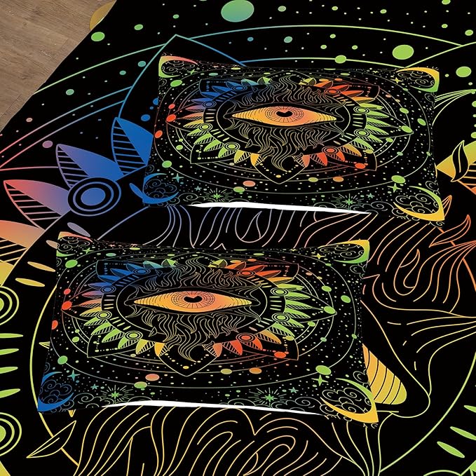 Tailor Shop Sun and Moon Bedding Set for Boys Girls Kids Teens,Celestial Bedding Set Twin Size,Gothic Comforter Set Witchy Comforter Boho Exotic Black Bed with 1 Pillowcases