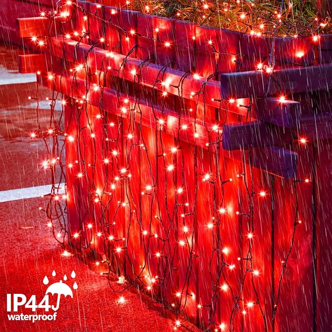 QITONG 165ft 500 LED Halloween Red Lights, String Lights Outdoor Waterproof Plug in, Green Wire Christmas Twinkle Light Indoor with 8 Modes