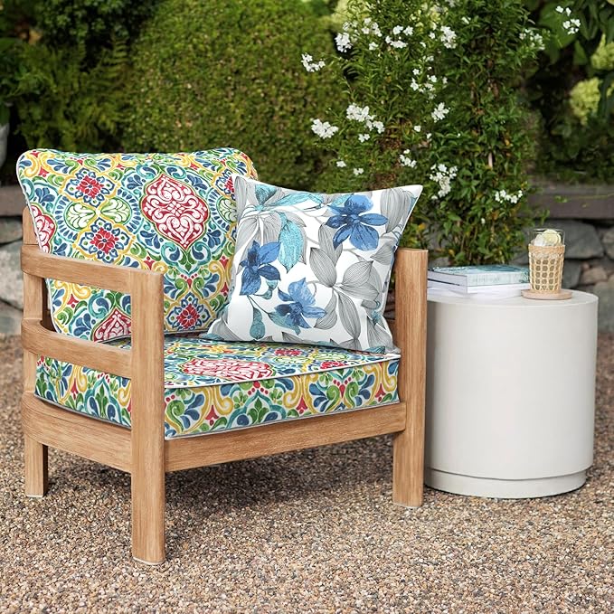 Outdoor Deep Seat Cushions Set 24 x 24 Inch for Patio Furniture,Water Resistant Chair Cushions Replacement Includes Seat Cushion & Back Pillow for Couch Sofa, Wicker Chair - Damask Red