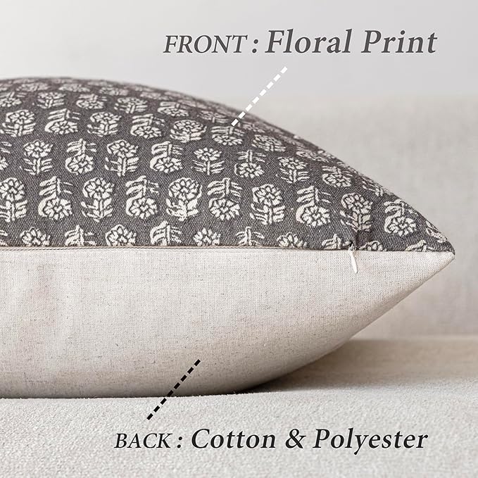 Foindtower Set of 2 Decorative Vintage Floral Print Throw Pillow Covers Neutral Modern Farmhouse Cushion Covers Boho Home Decor for Sofa Couch Chair Bedroom Living Room Outdoor,24×24 Inch,Rustic Gray