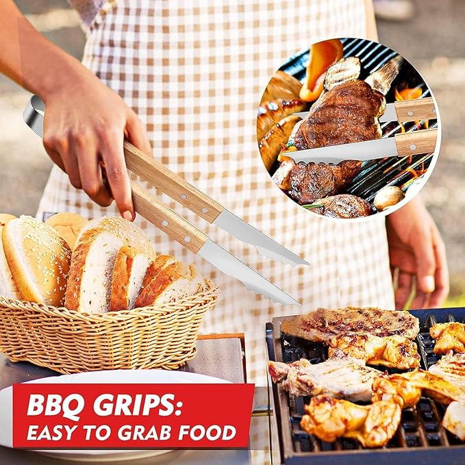 BBQ Grill Tools Set Stainless Steel, BBQ Grilling Accessories with Wood Handles, Barbecue Grill Utensils for Outdoor, Ideal BBQ Tools Gift for Grilling Lover. (3B)
