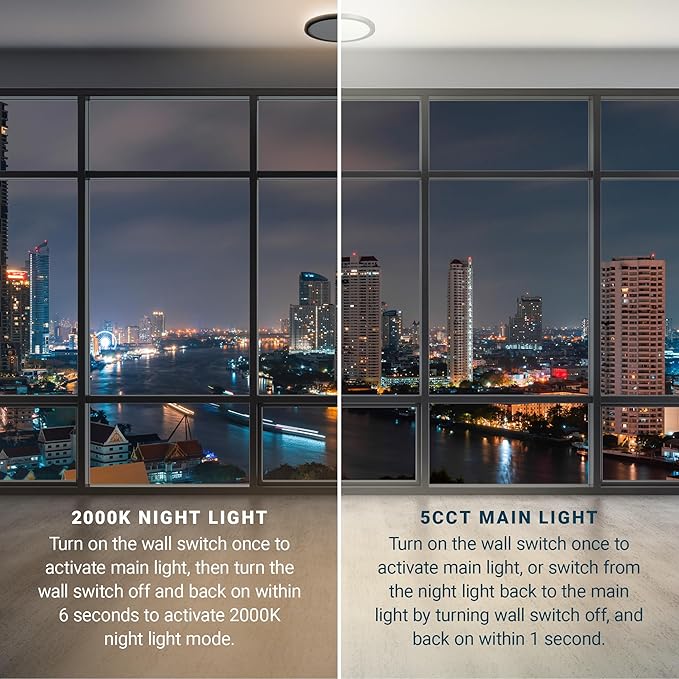 PARMIDA (2 Pack) 12 Inch LED Flush Mount Ceiling Light with Night Light, 30W, ETL, 5 Color Selectable 2700K/3000K/3500K/4000K/5000K, 2400LM, Dimmable, Ultra Thin Round Modern Flat Panel, Black Finish