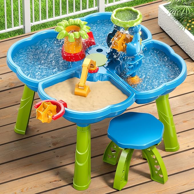Water Table for Toddlers 3-5 Years Kids Ages 4-8, 4 in 1 Kids Summer Activity Sensory Play Outdoor Beach Backyard Sand Water Table Toys for Toddlers, Birthday Toys Gift for Boys Girls