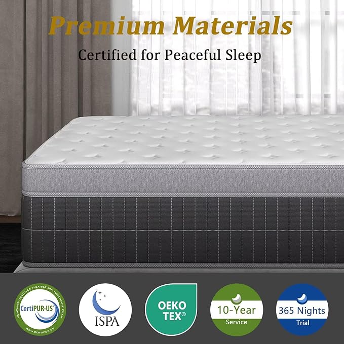 inight Twin Mattress 12 Inch, Individual Wrapped Pocket Springs Zoned Hybrid Mattress with Gel Memory Foam, Ergonomic Pressure Relief, Enhanced Edge Support, Breathable Comfort Night, 365-Night Trial