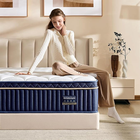 Queen Mattress, 14 Inch Queen Size Hybrid Mattress in a Box, Medium Firm Memory Foam mattress, with Individual Pocket Springs, Upgrade Zoned Support, Motion Isolation&Pressure Relief, CertiPUR-US