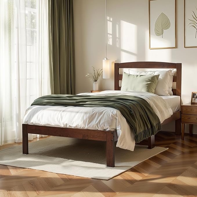Hokway Wood Full Bed Frame with Headboard-No Wobble,Noise-Free,Easy Assembly with Precise Holes,12 in Reinforced Center Legs,No Box Spring Needed,Walnut