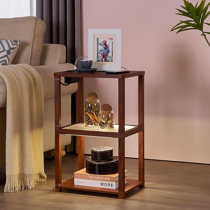 FENLO Nightstand with Charging Station, Small End Table with Charging, Side Table with Storage – Minimalist Nightstand for Bedroom, Living Room, or Small Spaces Flare