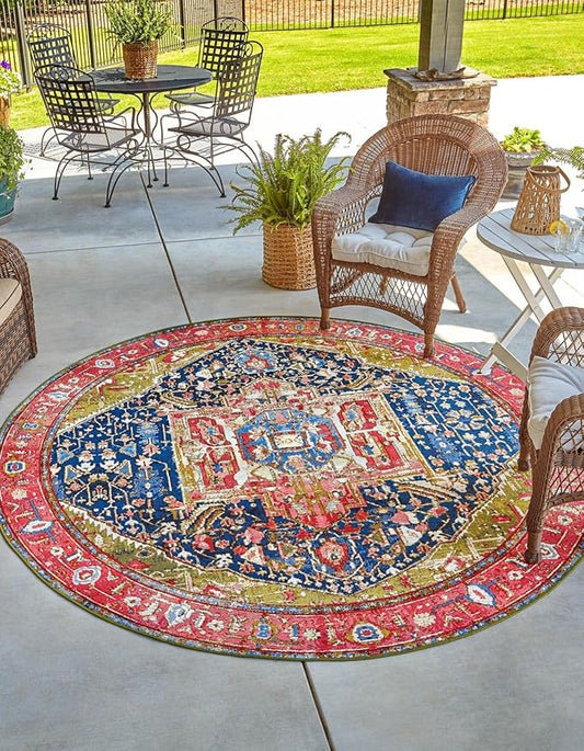 Unique Loom Outdoor Traditional Collection Area Rug - Limon (10' Round Multi/Red)