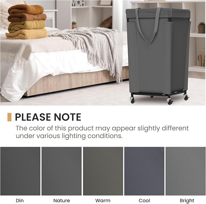 Laundry Basket with Wheels, Laundry Hamper with Removable Bag and Steel Frame, 160L Rolling Dirty Clothes Basket for Bedroom, Bathroom, Laundry Room (Gray)