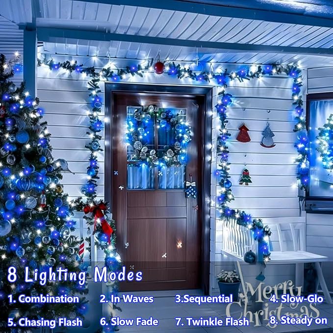 QITONG 500 LED String Lights Green Wire Blue and White Led