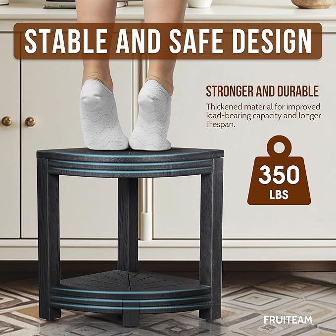 Shower Stool for Inside Shower, Non-Slip Shower Bench, Sturdy Corner Shower Stool with Storage Shelf, Waterproof Shower Stool for Shaving Legs and Bathroom Safety, Space Saving Design