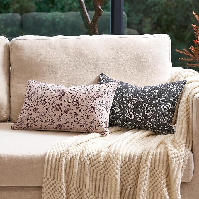 Alerfa Set of 2 Floral Lumbar Pillow Covers 12x20, Vintage Block Print Throw Pillow Covers Decorative Farmhouse Accent Couch Pillows for Living Room Bedroom, Pompeii Red