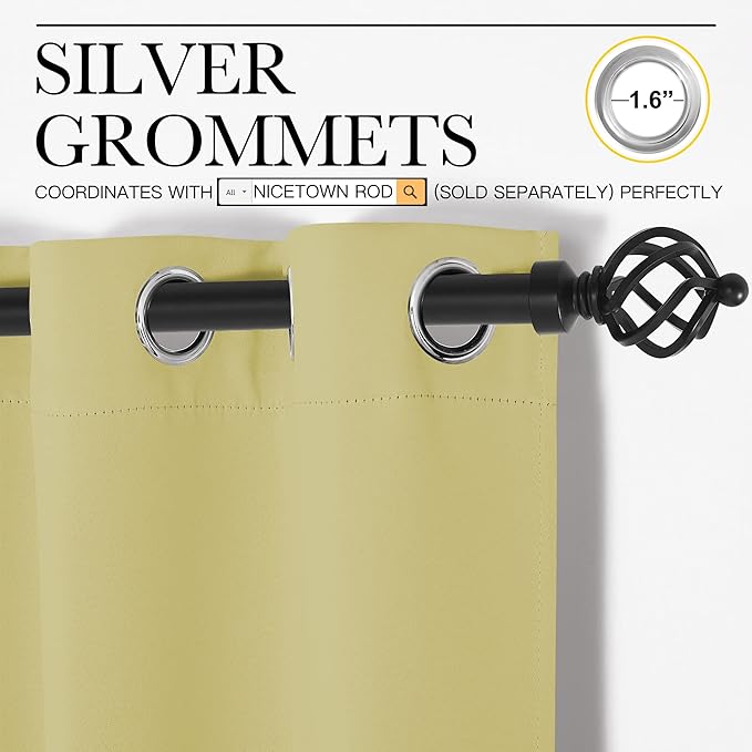 NICETOWN Patio Glass Door Blackout Curtains for Bedrooms & Living Room, Privacy Panel Drapes for Dining & Guest Rooms (Paler Yellow, 42" W x 95" L, 1 Pair)