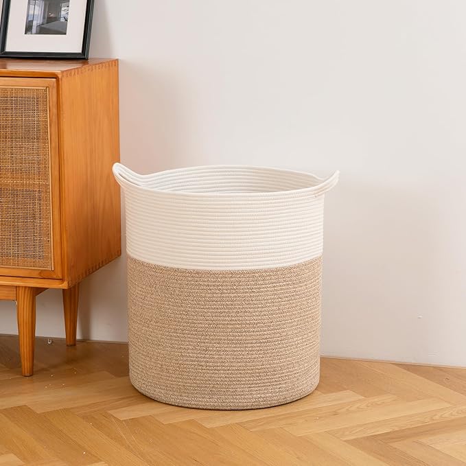 Laundry Basket, 100L Large Laundry Hamper, Tall Woven Rope Storage Basket for Blanket Toys Pillows Towels, Baby Nursery Hamper Bin for Living Room, Bedroom (Gradient Yellow)