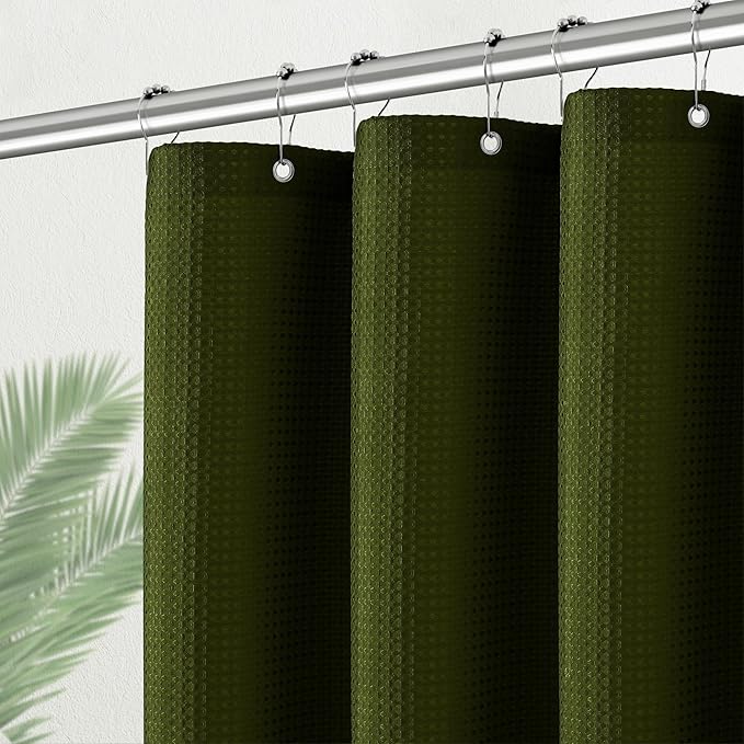 Stall Shower Curtain 36 x 72 Inches, Heavy Duty Fabric Hotel Quality Waffle Textured 256GSM Army Green Shower Curtain