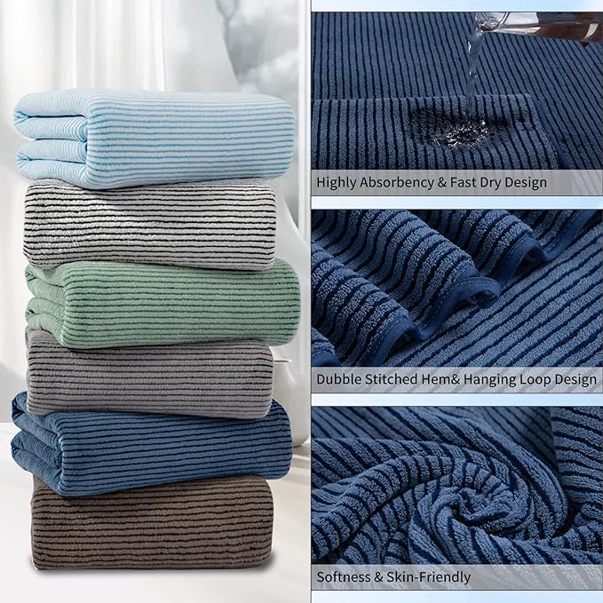 4 Piece Bath Towel Set 35"x70"Oversized Bath Towel for Bathroom Ultra Soft Fluffy Extra Large Bath Sheet Luxury Premium Bathroom Towel Highly Absorbent Quick Dry Shower Towel for Hotel Spa,Navy Blue