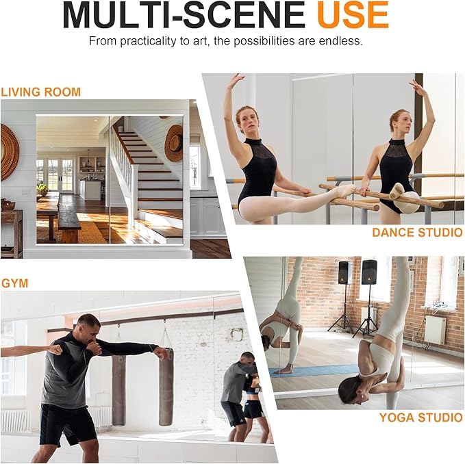 Delma Home Gym Mirror,54''x30''x2PCS,Large Full Body Tempered Glass Frameless, Wall-Mounted for Gym, Yoga, Garage, Bedroom, Bathroom